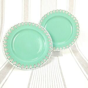 Anthropologie Elka Ayaka Turquoise Dinner Plates Set of 2 Boho Farmhouse 10.5"